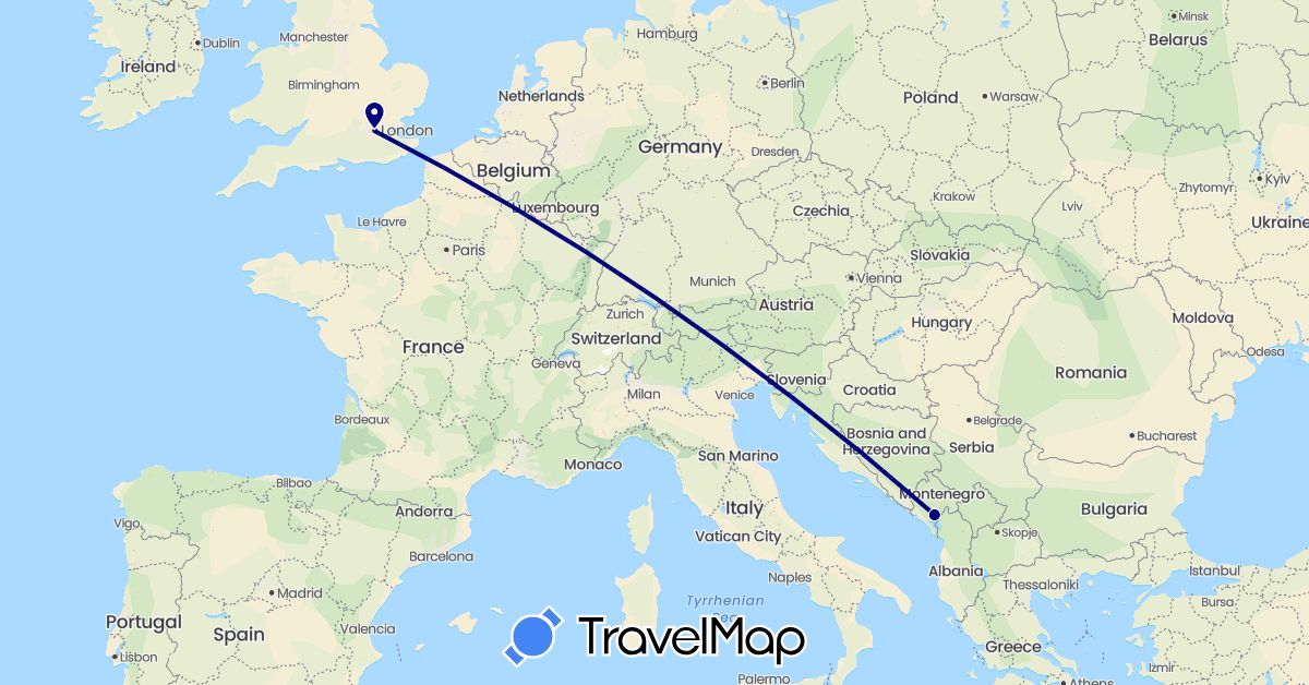 TravelMap itinerary: driving in United Kingdom, Montenegro (Europe)